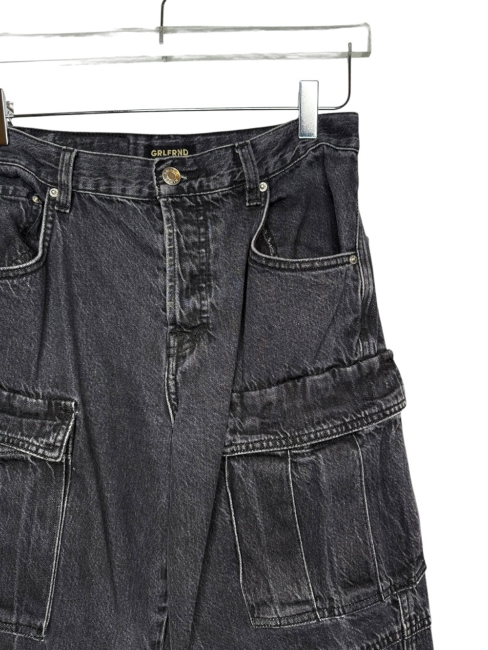 GRLFRND The Lex Black Wash Women’s Wide Leg Cargo Jeans Sz 25 - Picture 3 of 13